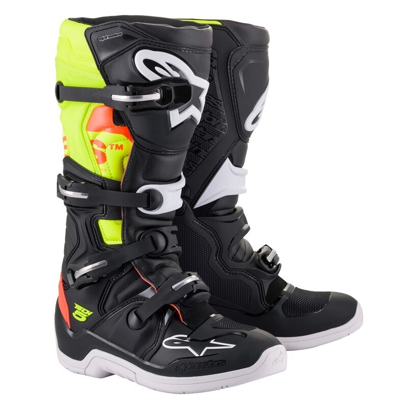 ALPINESTARS TECH 5 OFF ROAD BOOTS BLACK FLU RED FLU YELLOW