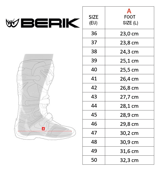 Berik Boots Size chart