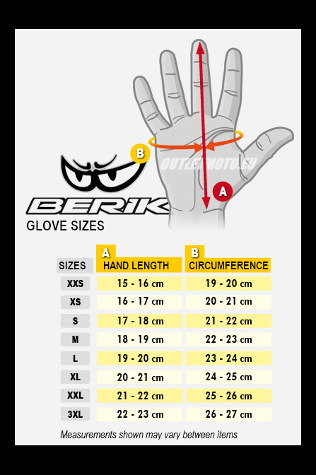 Berik Mens Jacket Size chart
