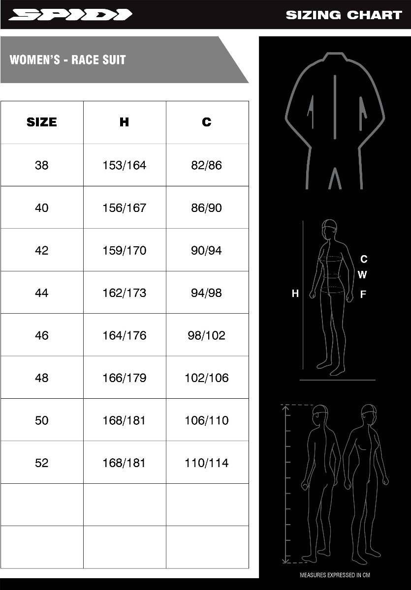 Spidi Women's Race Suit Size chart