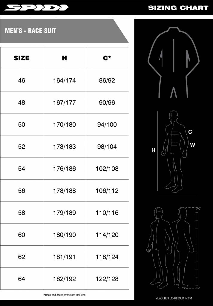 Spidi Men's Race Suits Size chart