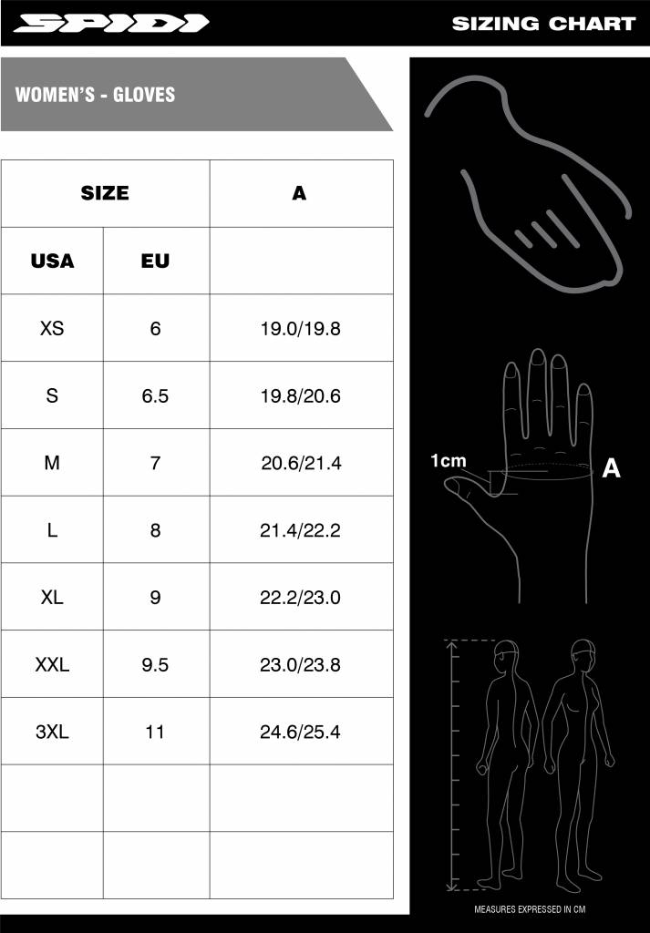 Spidi Women's Gloves Size chart