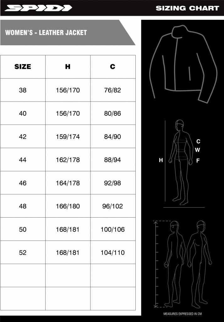 Spidi Women's leather Jackets Size chart