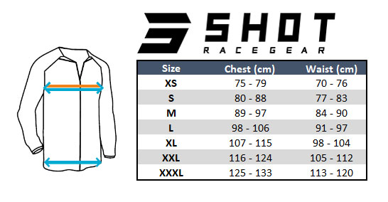 shot jacket size chart