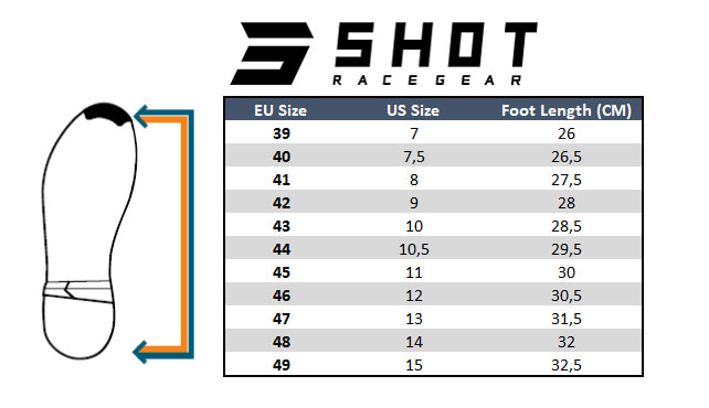 shot boot size chart
