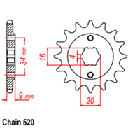 RK Front Sprocket - Steel  14T 520P sku:31-37F-14