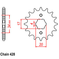 RK Front Sprocket - Steel  17T 428P sku:31-CH2-17