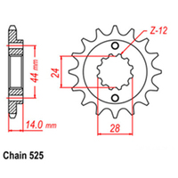 RK Front Sprocket - Steel  16T 525P sku:31-MV1-16