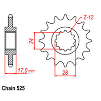 RK Front Sprocket - Steel  15T 525P sku:31-MV9-15