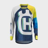 Husqvarna Kids Railed Edrive Shirt -  Blue/Yellow/White