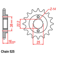 RK Front Sprocket - Steel 14T 525P sku:41-D05-14