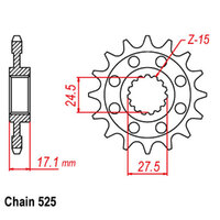 RK Front Sprocket - Steel 15T 525P sku:41-D09-15
