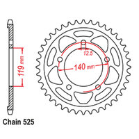 RK Rear Sprocket - Steel 44T 525P sku:42-B10-44