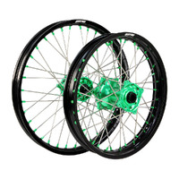 States MX Wheel SET Kawasaki KX80/85 BIG Wheel 19 inch Front/16 inch Rear - Black/Green