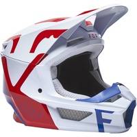 FOX 2022 V1 Skew Off Road Helmet WHT/RD/BLU